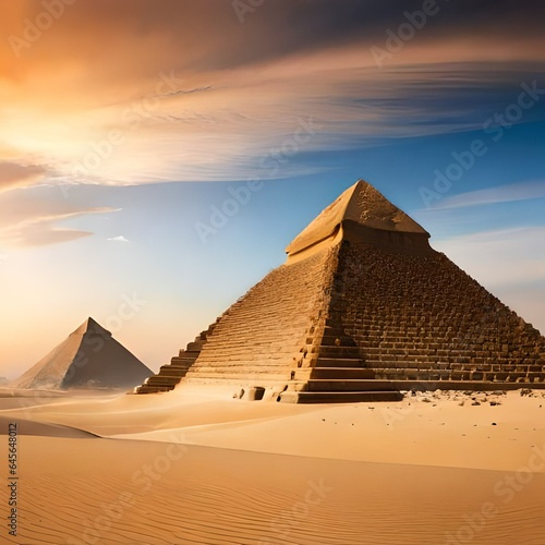 Egyptian pyramids at dusk with shadows dancing on the ancient structures