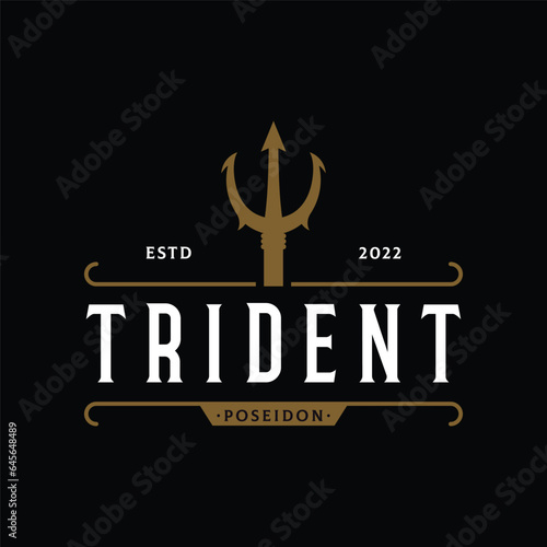 Vintage Trident Spear of Poseidon Neptune God Triton King logo design