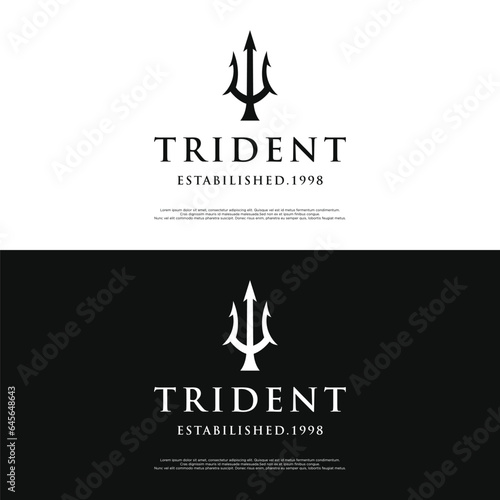 Vintage Trident Spear of Poseidon Neptune God Triton King logo design
