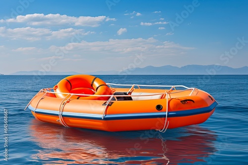 Serene Sicilian Vacation: Boat with Orange Lifesaver on Blue Seas for Summer Motorboat Excursions