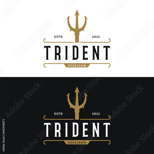 Vintage Trident Spear of Poseidon Neptune God Triton King logo design