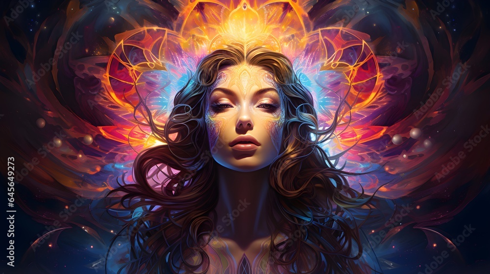 A woman with a colorful aura around her A woman with a colorful aura around her