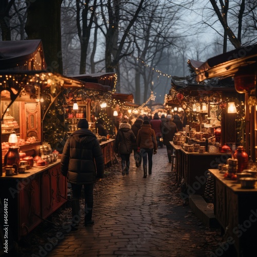 Christmas German markets, Open-air markets with stalls selling crafts, food, and Christmas goods, generative ai