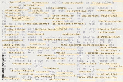 Text written on an old typewriter. It is part of a resume of a civil engineer who has worked in the sixties in South America. Meant as text background . Some parts are highlighted