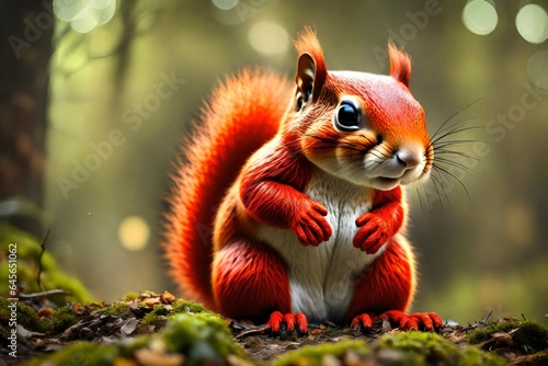 Funny image comes to mind when picturing a red squirrel standing in the forest 