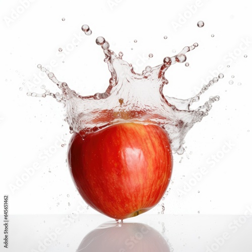 Red apple falling in water splash