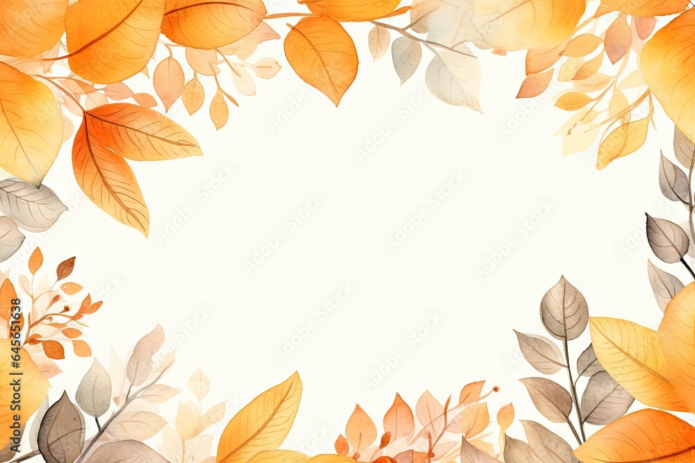 Autumn beauty. Vibrant leaves frame. Nature palette. Fall foliage in watercolor on white background. Leaves border