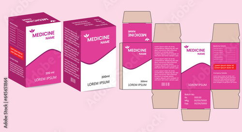 Package Design. Packaging template for medicine, eye drop. Box packaging die cut template design.  Box design.