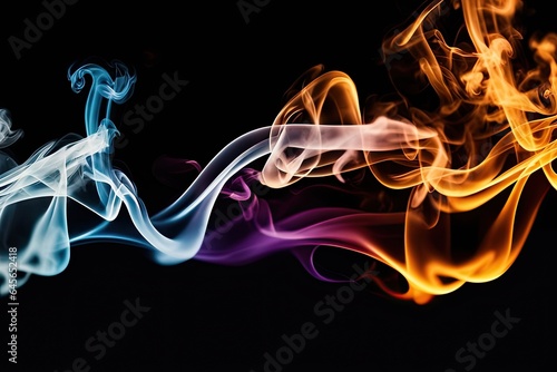 smoke in the background. Monochrome, grayscale photography of illuminated incense. Moody feeling. Dark backdrop, a graphic resource for montage, overlay or texture, copy space.