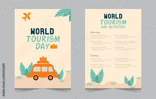 tourism day activity invitation layout template, weekend activities a4 poster or flyer design, vector illustration eps 10