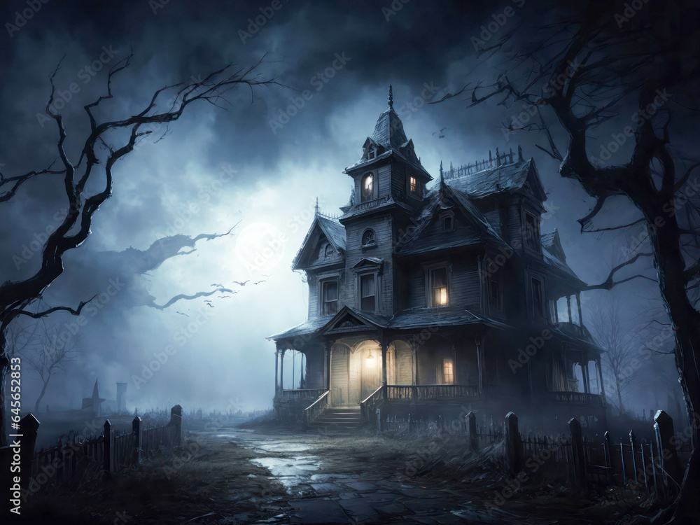 a haunted background, spooky night, eerie house