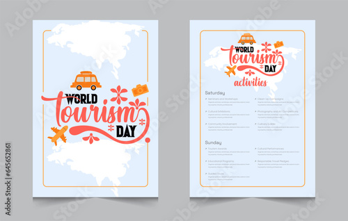 tourism day activity invitation layout template, weekend activities a4 poster or flyer design, vector illustration eps 10