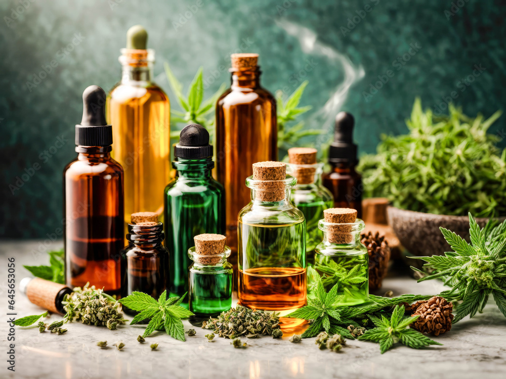 essential oil bottles with various aromatic plants.natural cosmetics for face and body.Spa concept. alternative medicine essential oil bottles with various aromatic plants.natural cosmetics for face and body.Spa concept. alternative medicine