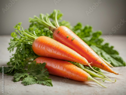Fresh Carrot with green leaf on white background