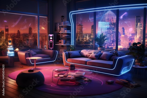 Wallpaper Mural smart home's living room. generative AI illustration. Torontodigital.ca