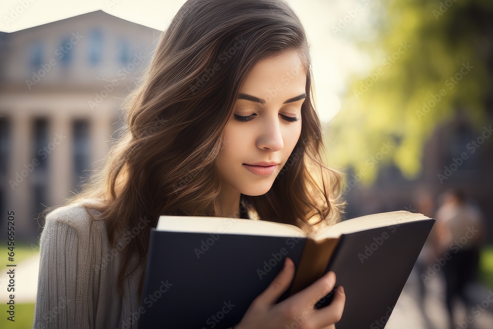 Obraz premium woman reading book in park