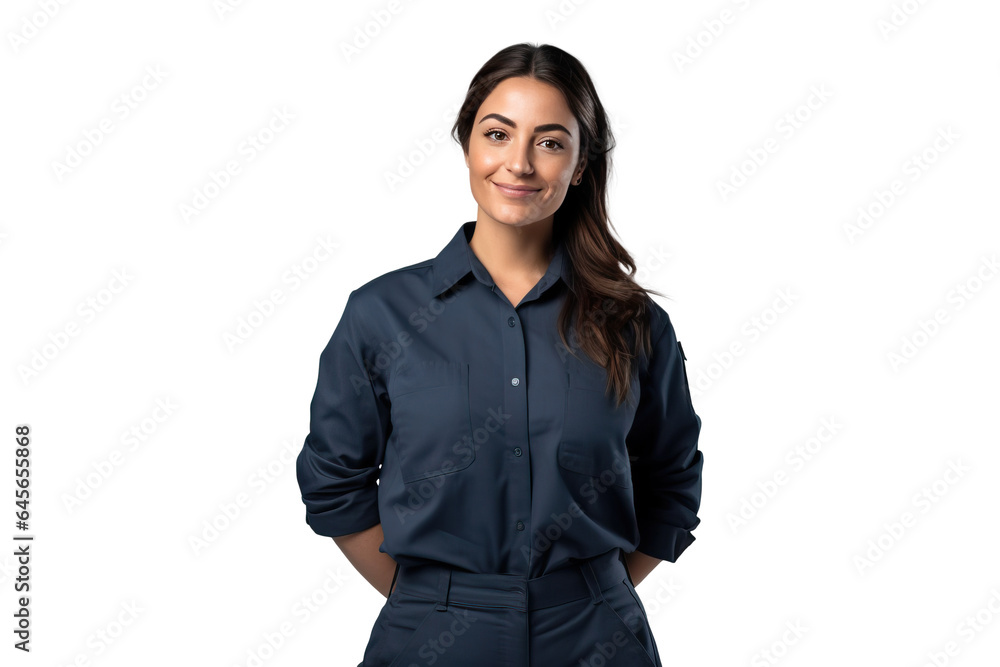 woman technician engineer in work clothes, png isolated on white transparent background - obrazy, fototapety, plakaty 