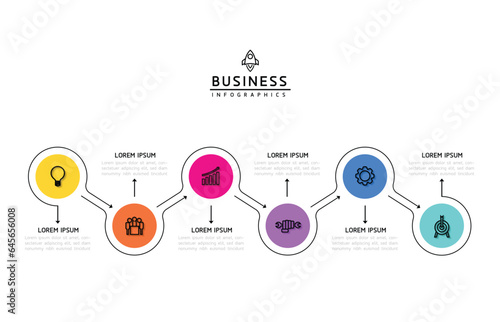 Vector infographic business presentation template with circular interconnection with 6 options.Art & Illustration