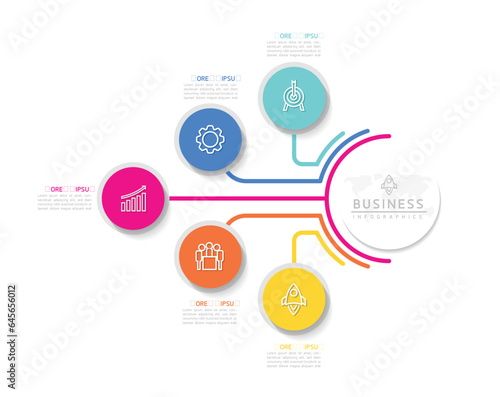 Vector infographic business presentation template with circular interconnection with 5 options.
