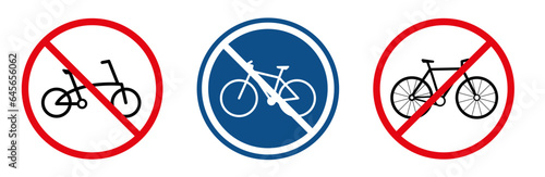 A set of icons prohibiting bicycle parking. A sign prohibiting cycling and its parking on the territory.  EPS10