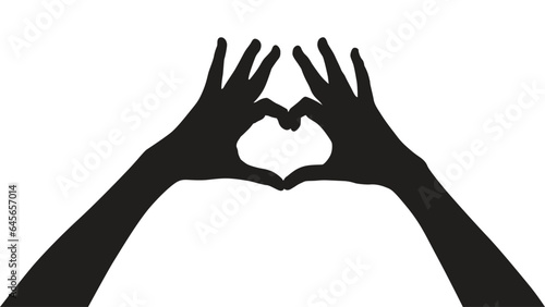 hand silhouettes isolated on white, silhouettes hands making sign heart by fingers isolated, hands gesturing black, Black hands silhouettes, vector illustration