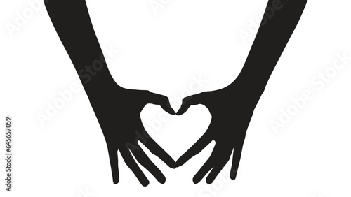 hand silhouettes isolated on white, silhouettes hands making sign heart by fingers isolated, hands gesturing black, Black hands silhouettes, vector illustration