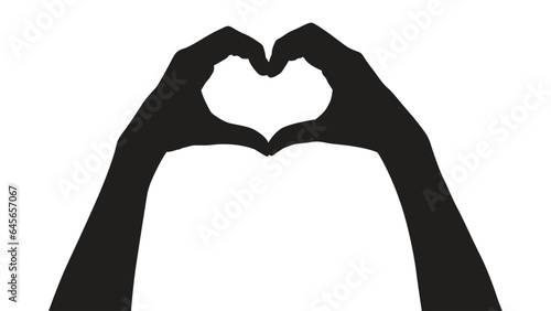 hand silhouettes isolated on white, silhouettes hands making sign heart by fingers isolated, hands gesturing black, Black hands silhouettes, vector illustration