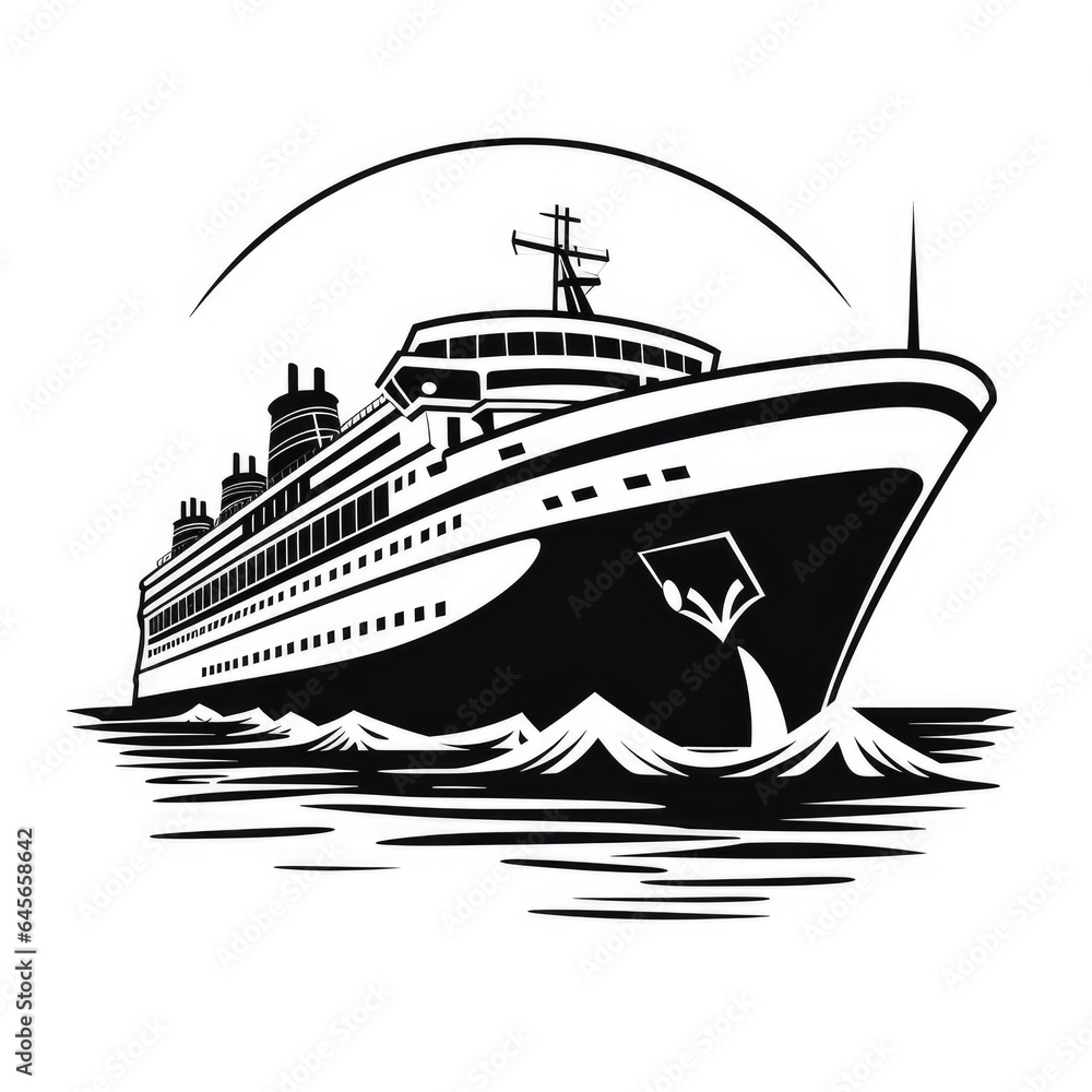 Black and white cruise ship logo, AI generated Image Black and white cruise ship logo, AI generated Image