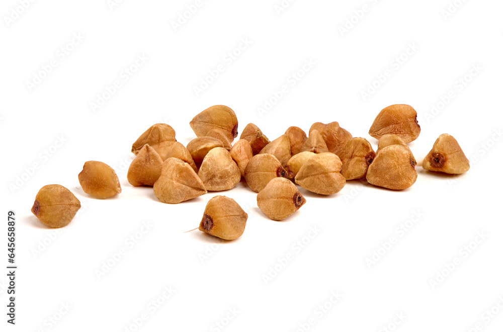 Buckwheat grain. Buckwheat close-up, isolated on white background. Buckwheat grain. Buckwheat close-up, isolated on white background.