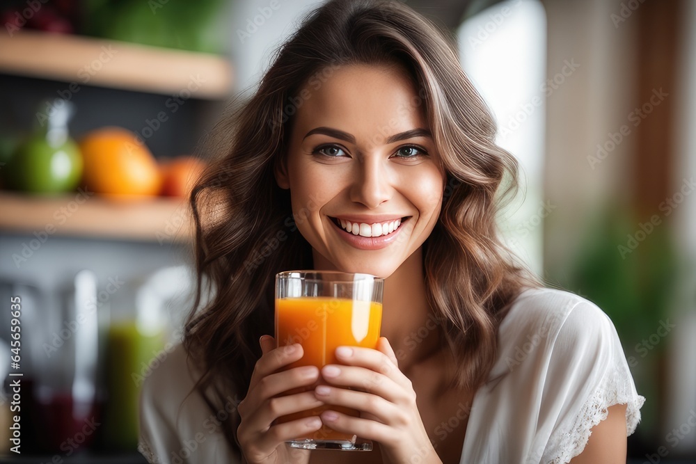 woman drinking orange juice