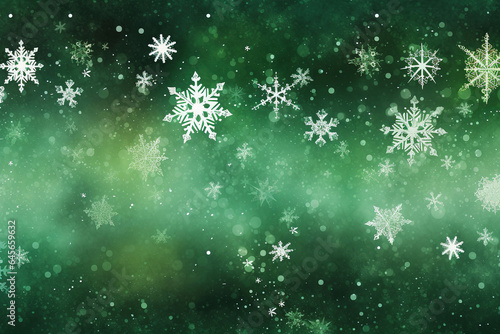 Christmas abstract holiday background with snowflakes on green