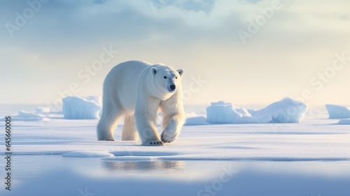 Polar bear walking on ice, AI generated Image