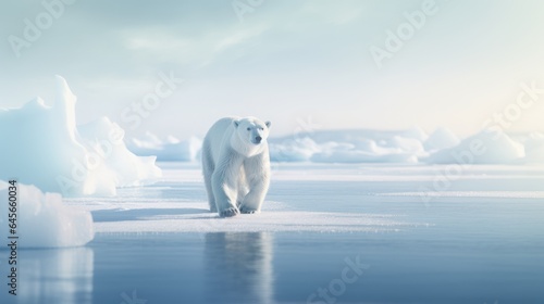 Polar bear walking on ice  AI generated Image