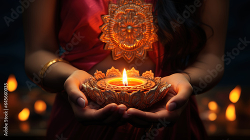 Diwali Hindu Festival of lights celebration Diya lamp. Generative Ai
