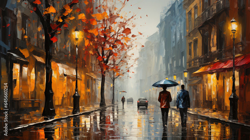Artwark Brush Strokes of City Street in Rainy Day © Image Lounge