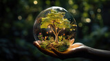 Earth day concept, Developer hand holding light bulb of growth tree nature. Generative Ai