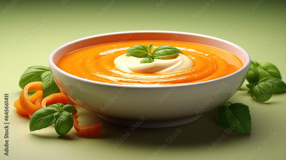 Roasted pumpkin and carrot soup with cream, seeds and fresh green. Generative Ai Roasted pumpkin and carrot soup with cream, seeds and fresh green. Generative Ai