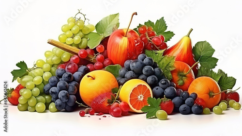 Composition with different fruits, vegetables and berries on white background. Generative Ai