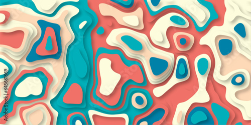 Multicolor abstract papercut background. Modern background with fluid and organic shapes. Abstract light and color full wavy shapes paper cut background. Multicolor waves concept for banner.