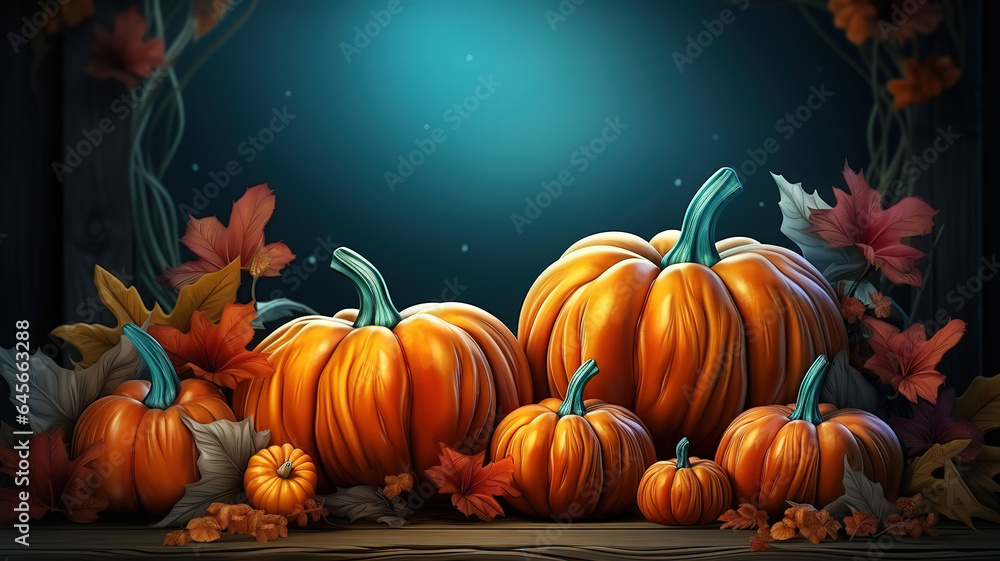Thanksgiving background with pumpkins, Bright color. Generative Ai