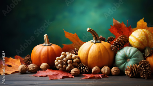 Autumn pumpkin arrangement. Generative Ai