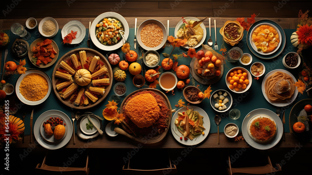 Thanksgiving dinner assortment on the table. Generative Ai Thanksgiving dinner assortment on the table. Generative Ai