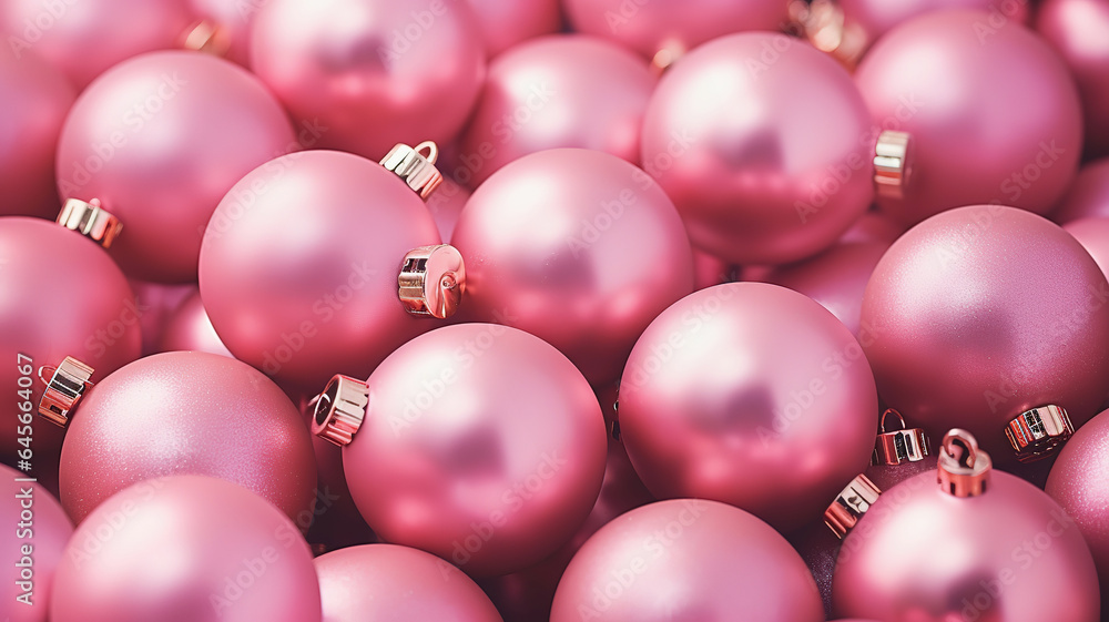 Christmas pink baubles closeup. Abstract holiday decor background Christmas pink baubles closeup. Abstract holiday decor background