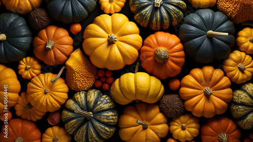 Top view pumpkins arrangement. Generative Ai