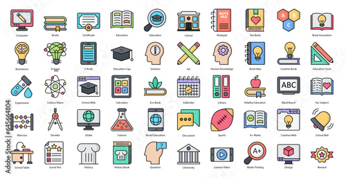 Knowledge Line Color Icons School University Book Iconset in Filled Outline Style 50 Vector Icons