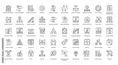 Workflow Thin Line Icons Business Hierarchy Process Iconset in Outline Style 50 Vector Icons in Black