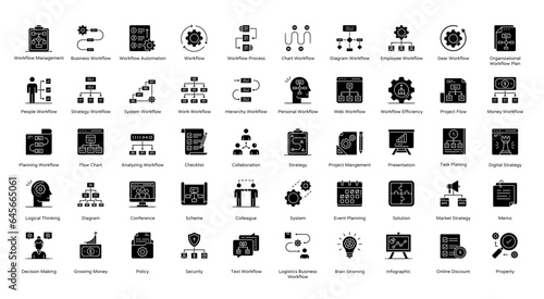 Workflow Glyph Icons Business Hierarchy Process Iconset in Glyph Style 50 Vector Icons in Black