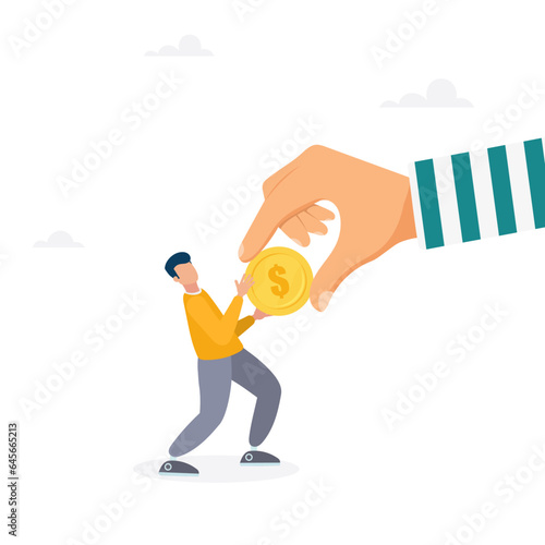 Fraud and theft of savings. The guy snatches the coin from the thief's hands. Modern vector illustration in flat style
