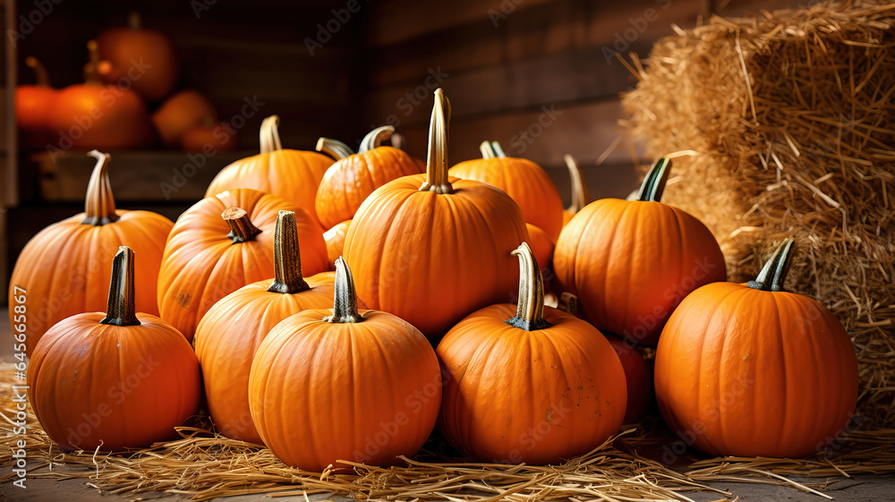 Halloween pumpkin harvest background in dark autumn mood. Generative Ai Halloween pumpkin harvest background in dark autumn mood. Generative Ai
