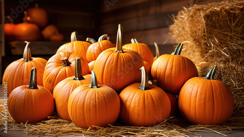 Halloween pumpkin harvest background in dark autumn mood. Generative Ai